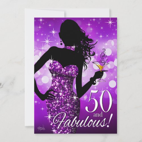 Bring the Bling Sparkle 50th Birthday  purple Invitation