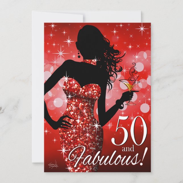 Bring the Bling Sparkle 50th Birthday | red Invitation (Front)