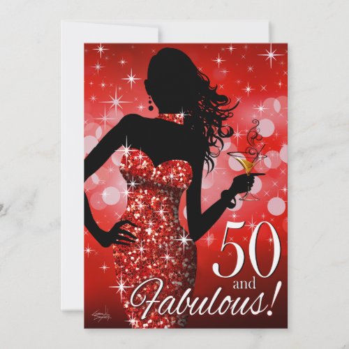 Bring the Bling Sparkle 50th Birthday  red Invitation