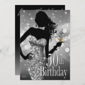 Bring the Bling Sparkle 50th Birthday | silver Invitation (Front/Back)