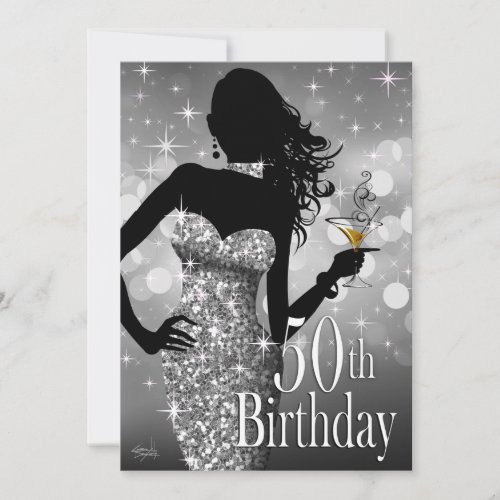 Bring the Bling Sparkle 50th Birthday  silver Invitation