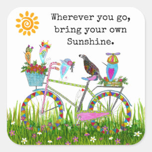 Bring Your Own Sunshine Birds on a Bike Square Sticker