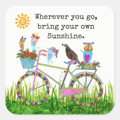  Bring Your Own Sunshine Birds on a Bike Square Sticker