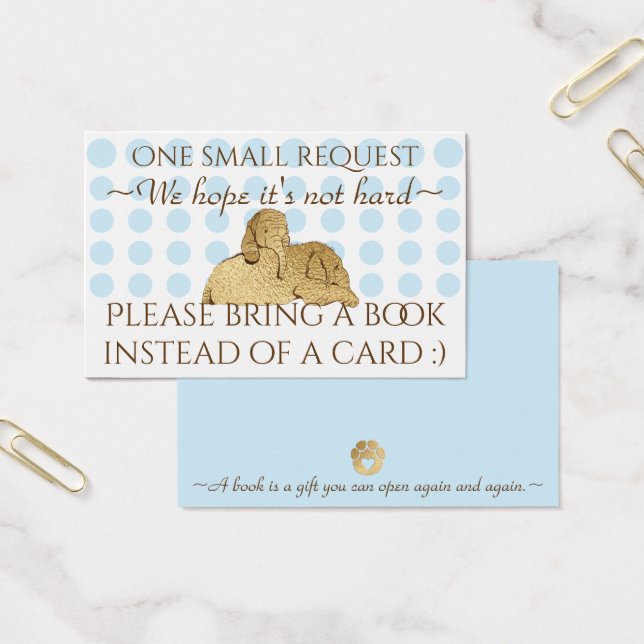 BringABook Insert Card Baby Blue Gold Elephant (Office)