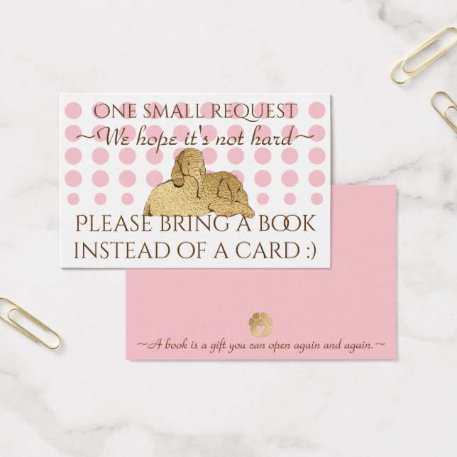 BringABook Insert Card Baby Pink Gold Elephant (Office)