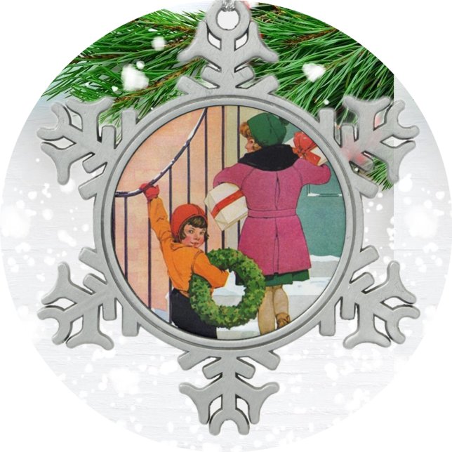 Bringing Christmas Cheer Snowflake Pewter Christmas Ornament (Creator Uploaded)