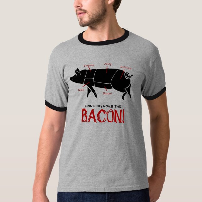 Bringing Home the BACON!  Funny Pig Butcher Chart T-Shirt (Front)
