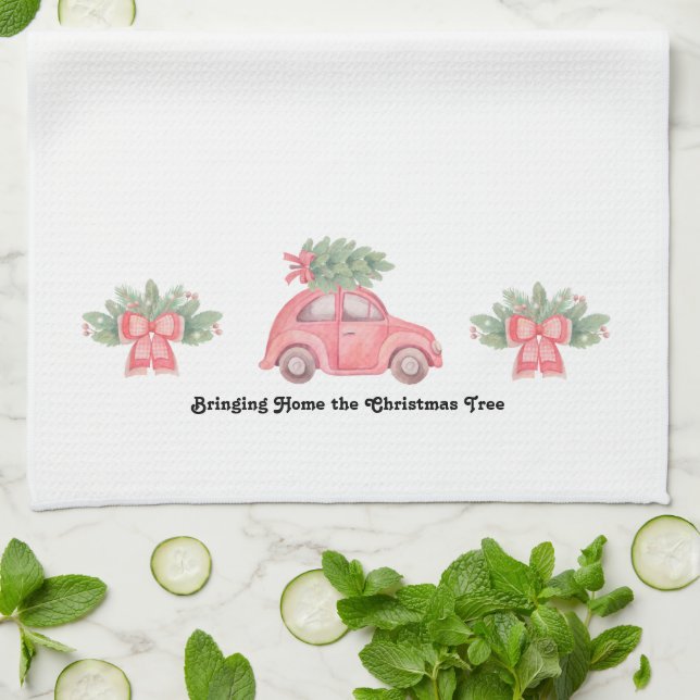 "Bringing Home the Christmas Tree”,  Kitchen Towel (Folded)