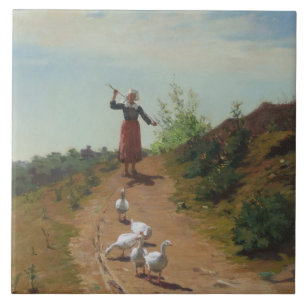 Bringing Home the Flock of Geese (by Paul Peel) Ceramic Tile