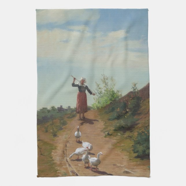Bringing Home the Flock of Geese (by Paul Peel) Kitchen Towel (Vertical)