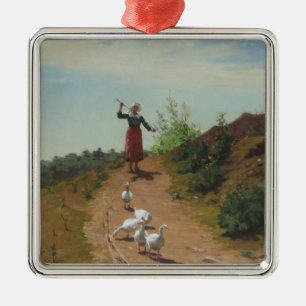 Bringing Home the Flock of Geese (by Paul Peel) Metal Ornament