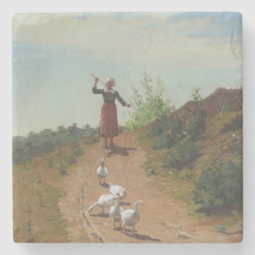 Bringing Home the Flock of Geese by Paul Peel Stone Coaster