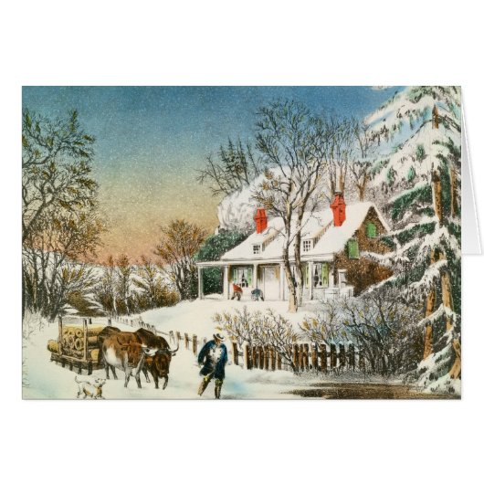 Bringing Home the Logs, Winter Landscape Cards (Front Horizontal)