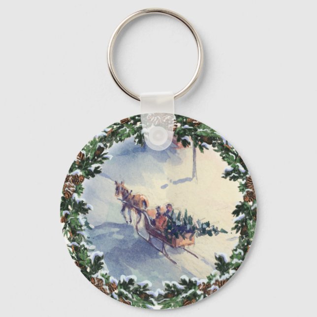 BRINGING HOME the TREE by SHARON SHARPE Keychain (Front)