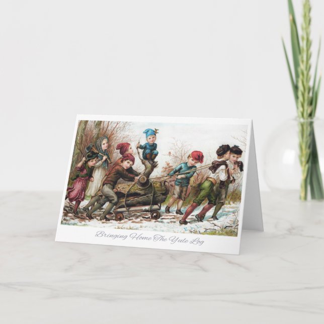 Bringing Home The Yule Log Holiday Card (Front)