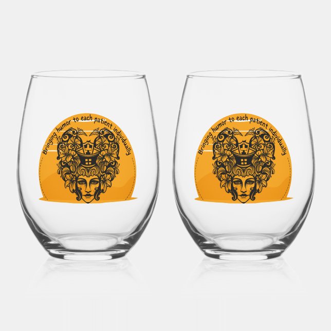 Bringing humor to each patient individually stemless wine glass (Front)