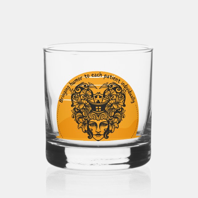 Bringing humor to each patient individually whiskey glass (Front)