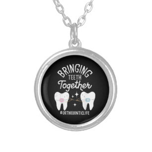 Bringing Teeth Together - Orthodontist Silver Plated Necklace