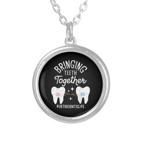 Bringing Teeth Together _ Orthodontist  Silver Plated Necklace