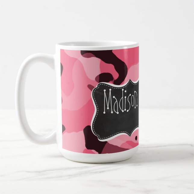 Brink Pink Camo; Camouflage; Retro Chalkboard Coffee Mug (Left)