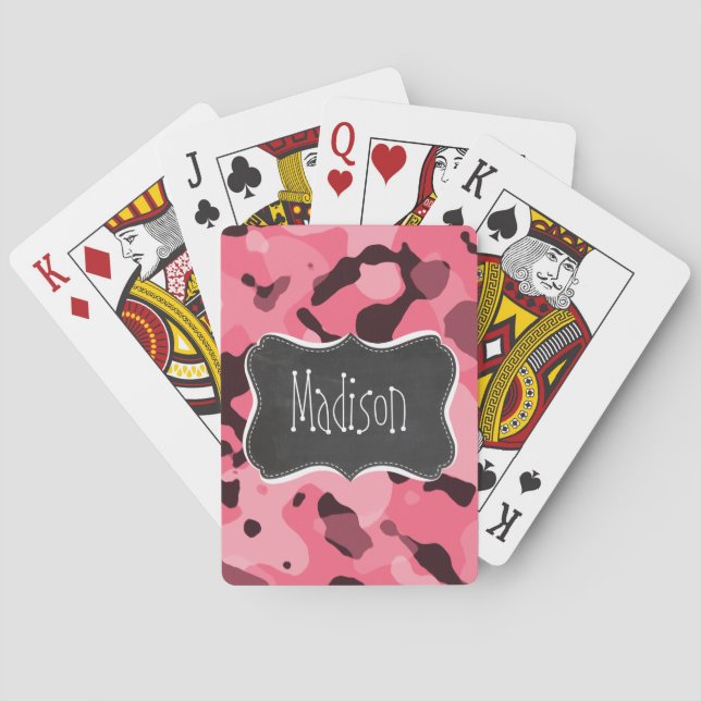 Brink Pink Camo; Camouflage; Retro Chalkboard Poker Cards (Back)