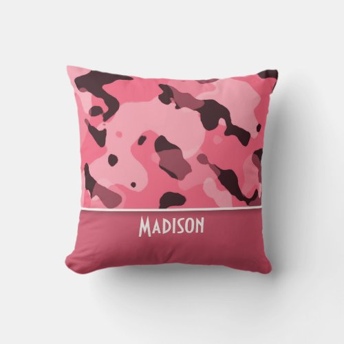 Brink Pink Camo Personalized Throw Pillow
