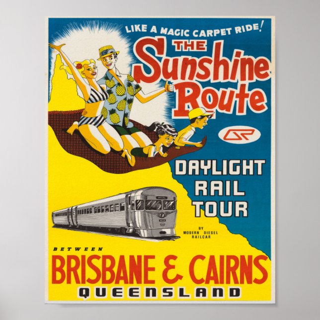 Brisbane and Cairns Vintage Travel Poster (Front)