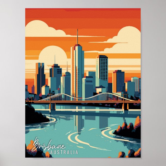 Brisbane Australia Art vintage travel illustration Poster (Front)