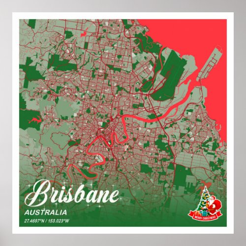 Brisbane _ Australia Christmas Color City Map Poster