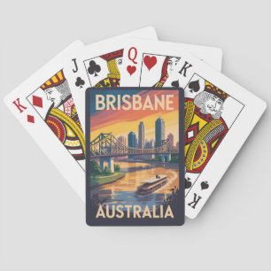 Brisbane Australia Illustration Travel Art Vintage Poker Cards