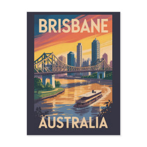 Brisbane Australia Illustration Travel Art Vintage Postcard