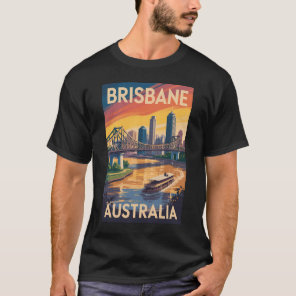 Brisbane Australia Illustration Travel Art Vintage T-Shirt
