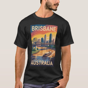 Brisbane Australia Illustration Travel Art Vintage T-Shirt