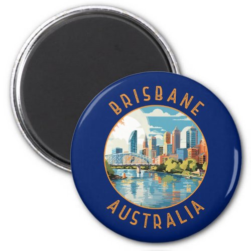 Brisbane Australia Retro Distressed Circle Magnet