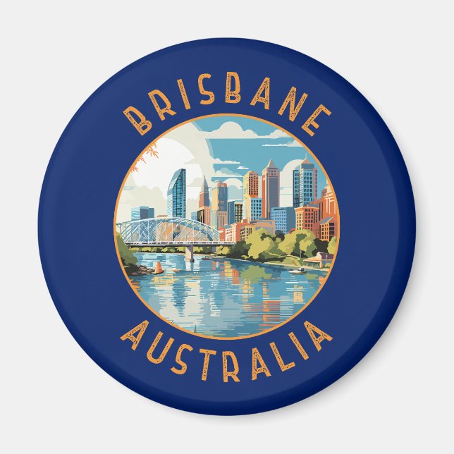 Brisbane Australia Retro Distressed Circle Magnet (Front)