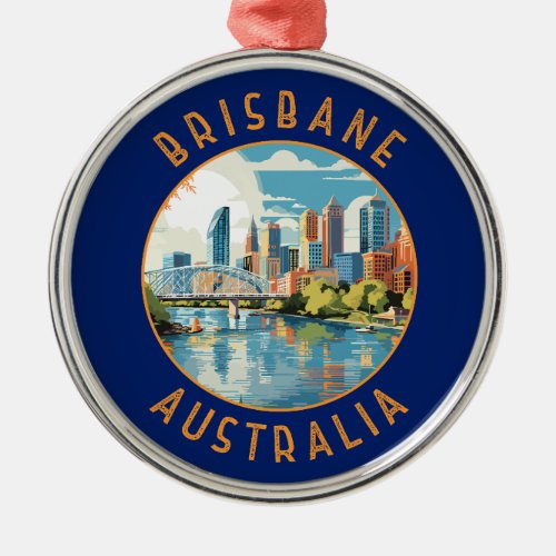 Brisbane Australia Retro Distressed Circle Metal Ornament