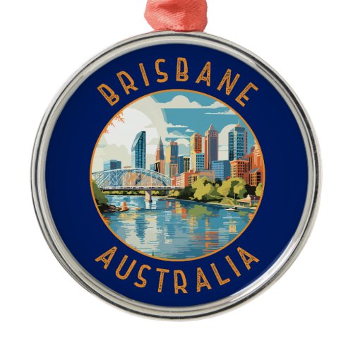 Brisbane Australia Retro Distressed Circle Metal Ornament
