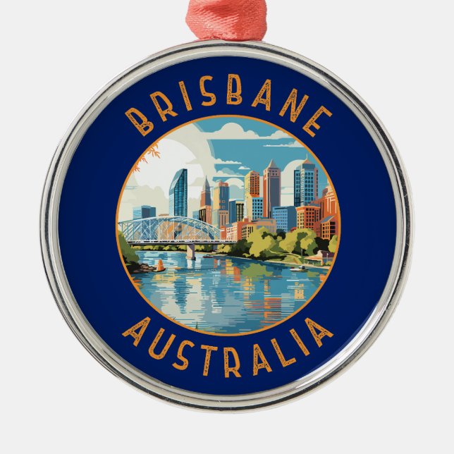 Brisbane Australia Retro Distressed Circle Metal Ornament (Front)