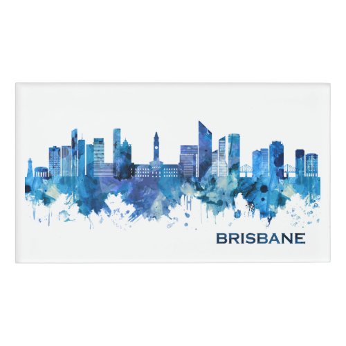 Brisbane Australia Skyline Blue Name Tag