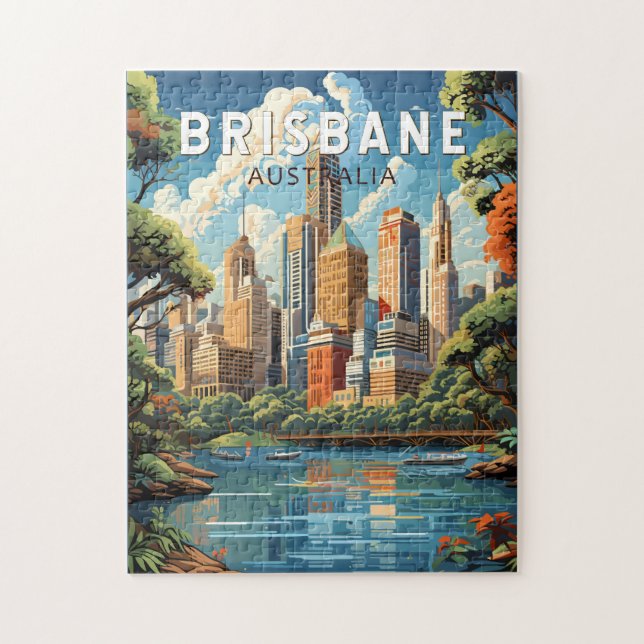 Brisbane Australia Travel Art Vintage Jigsaw Puzzle (Vertical)