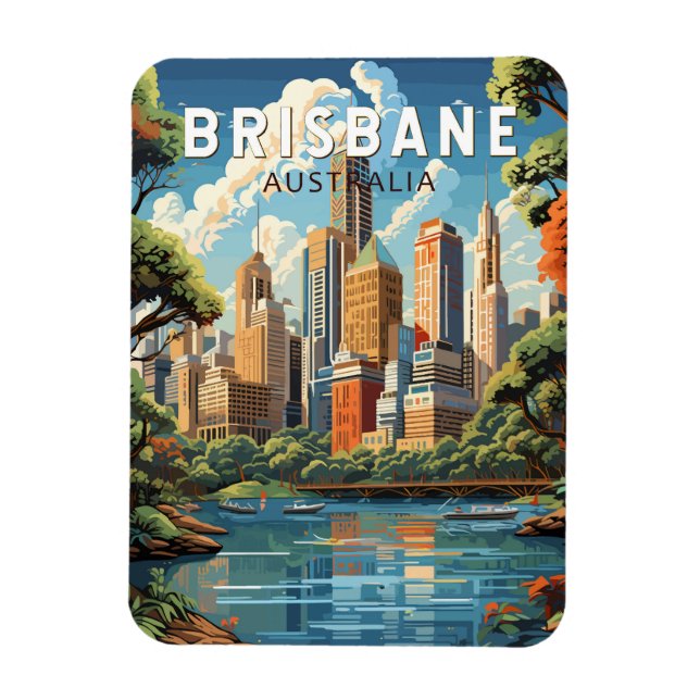 Brisbane Australia Travel Art Vintage Magnet (Vertical)