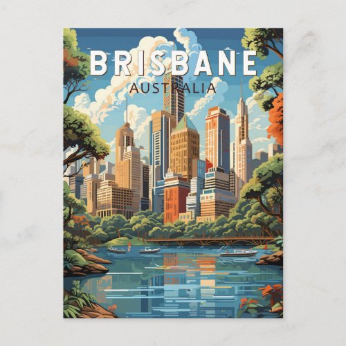 Brisbane Australia Travel Art Vintage Postcard