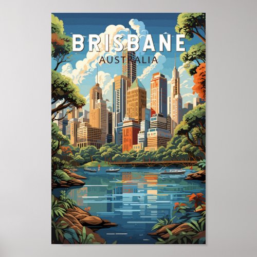 Brisbane Australia Travel Art Vintage Poster