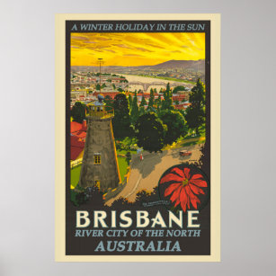 Brisbane Australia Vintage Travel Poster