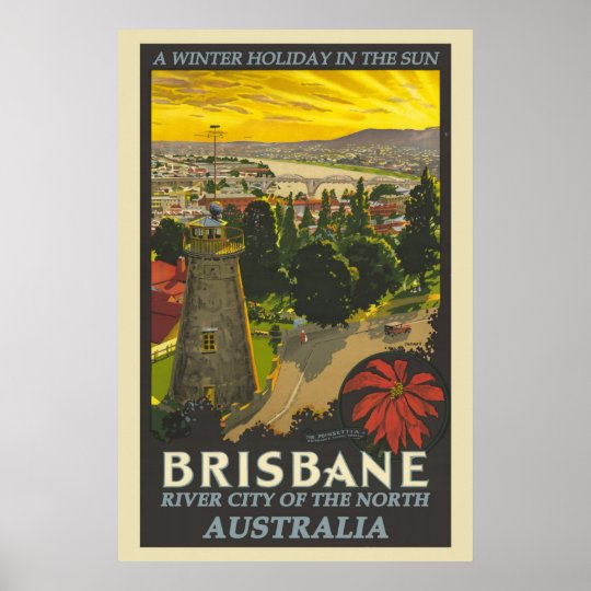 Brisbane Australia Vintage Travel Poster