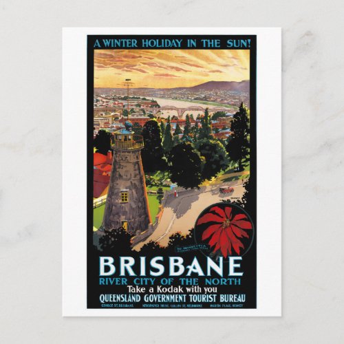 Brisbane Australia Vintage Travel Poster Restored Postcard