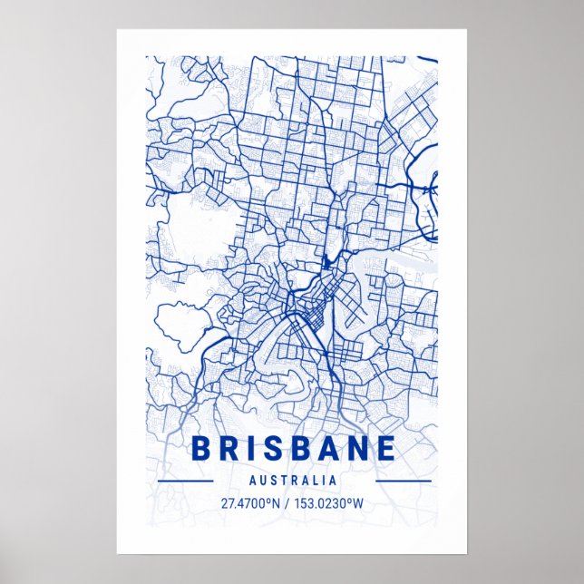 Brisbane City Map Blue Tint Poster (Front)
