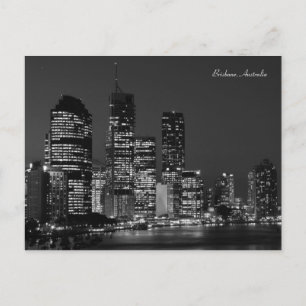 Brisbane City, Night - Black and White - Postcard