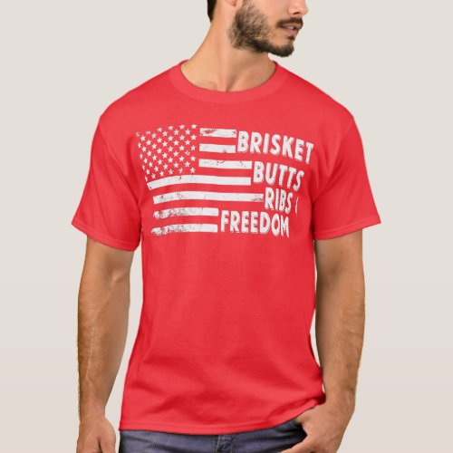 Brisket Butts Ribs and Freedom BBQ American flag 1 T_Shirt
