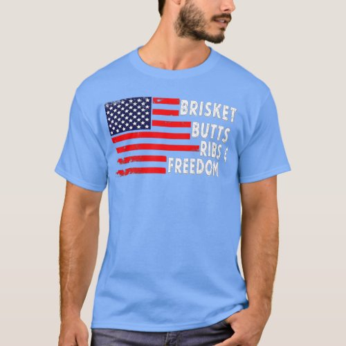 Brisket Butts Ribs and Freedom BBQ American flag  T_Shirt